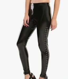 Hot Topic Black Heart Vinyl Lace Up Leggings XS
